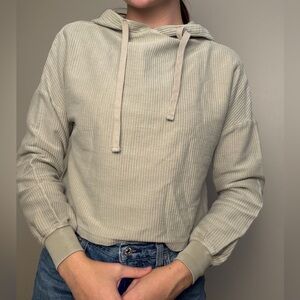 Beige Ribbed Hoodie Quiet Luxury Elevated Casual Live Oak Brand size Small